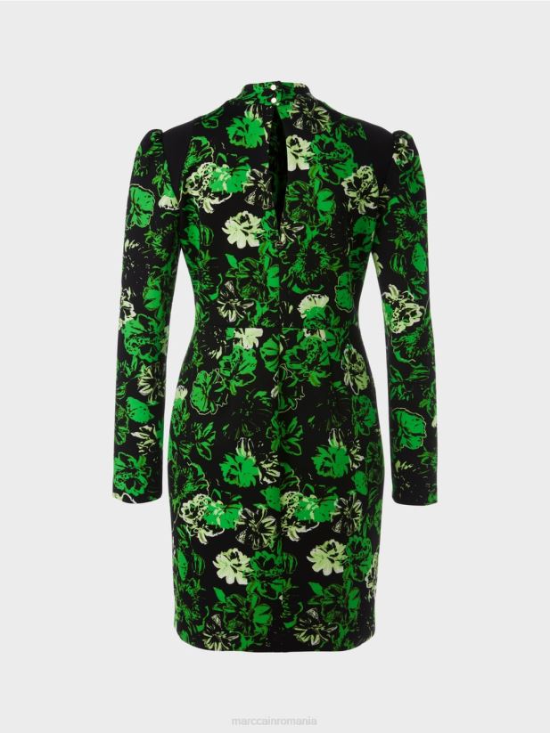 rochie cu maneci balon Marc Cain verde măr închis îmbrăcăminte 4826HH11