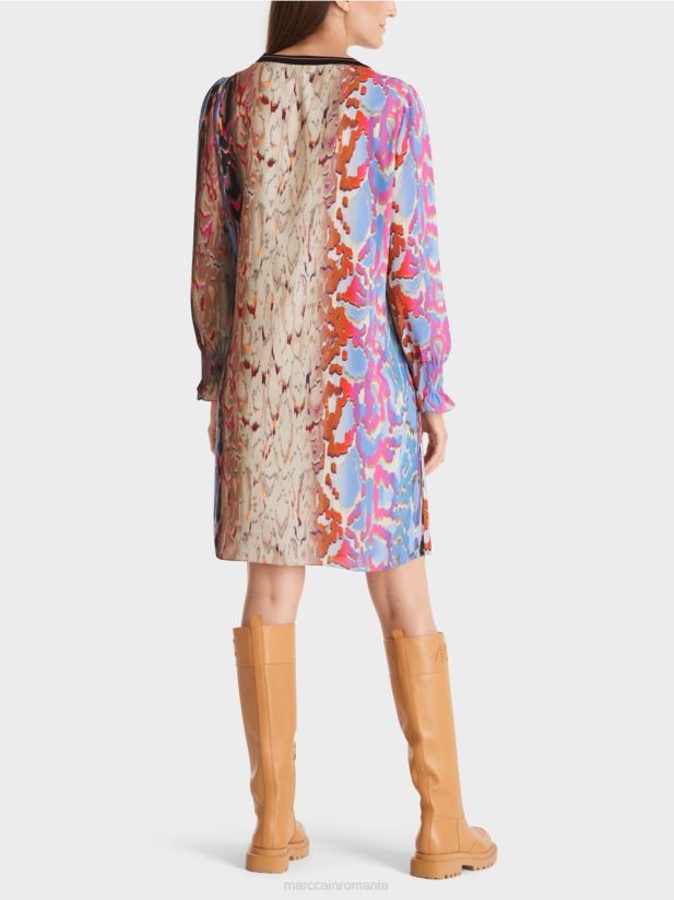 rochie cu mix de imprimeuri Marc Cain cer întunecat de vară îmbrăcăminte 4826HH23