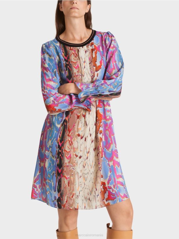rochie cu mix de imprimeuri Marc Cain cer întunecat de vară îmbrăcăminte 4826HH23