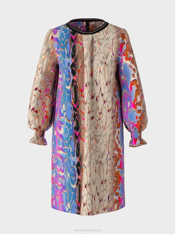 rochie cu mix de imprimeuri Marc Cain cer întunecat de vară îmbrăcăminte 4826HH23