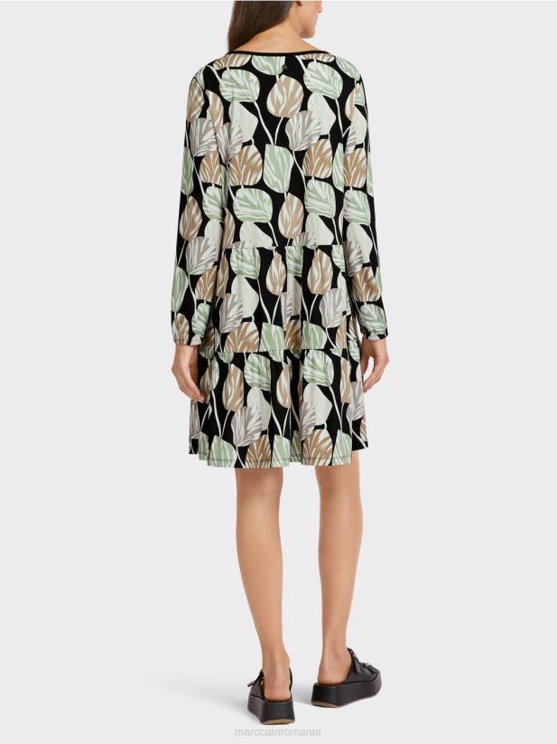 rochie cu motiv de frunze peste tot Marc Cain menta pudra îmbrăcăminte 4826HH137