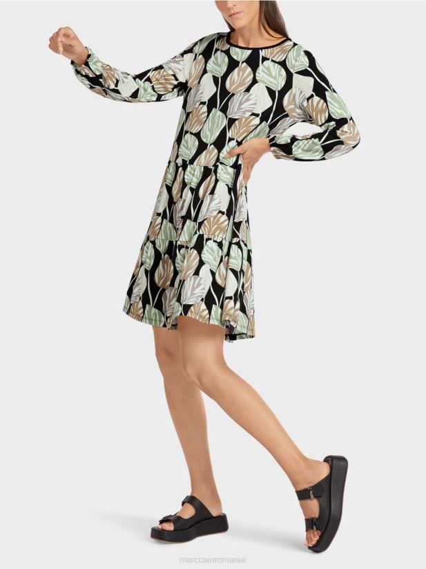 rochie cu motiv de frunze peste tot Marc Cain menta pudra îmbrăcăminte 4826HH137