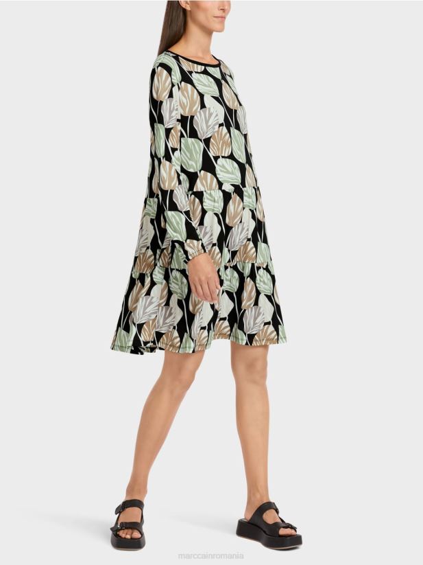 rochie cu motiv de frunze peste tot Marc Cain menta pudra îmbrăcăminte 4826HH137