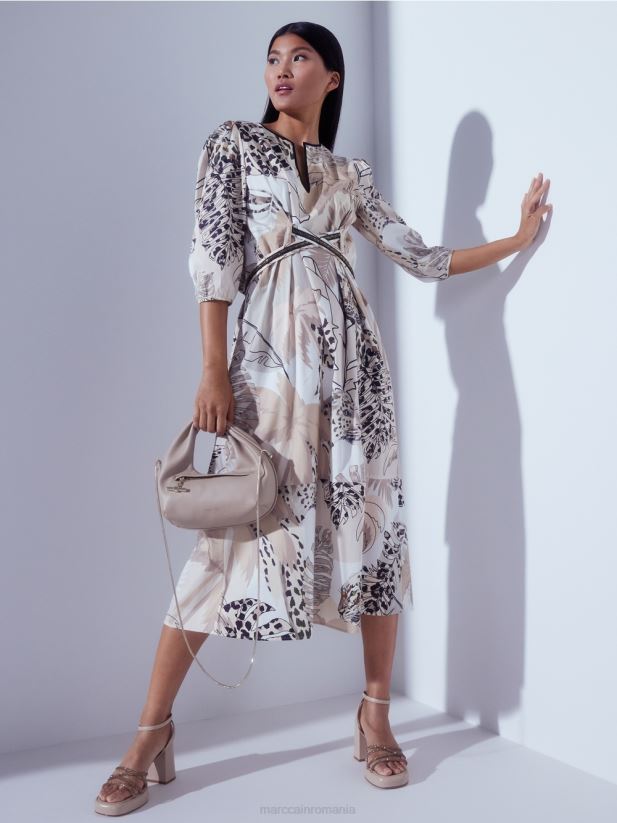 rochie cu talie de imperiu Marc Cain nisip adânc îmbrăcăminte 4826HH86