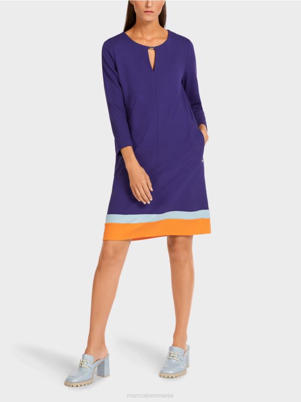 rochie cu tiv color-blocat Marc Cain purpuriu regal îmbrăcăminte 4826HH140