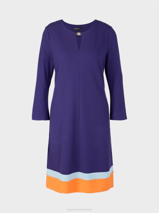 rochie cu tiv color-blocat Marc Cain purpuriu regal îmbrăcăminte 4826HH140