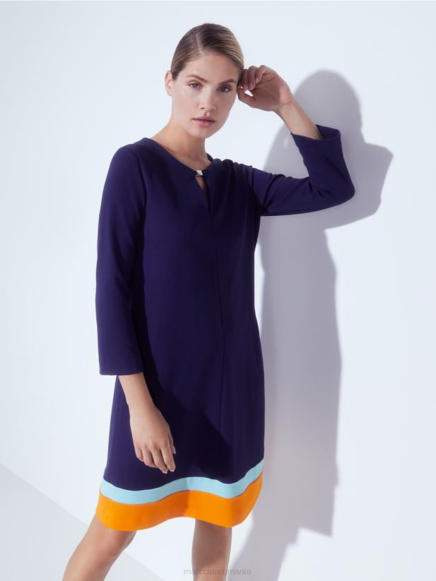 rochie cu tiv color-blocat Marc Cain purpuriu regal îmbrăcăminte 4826HH140