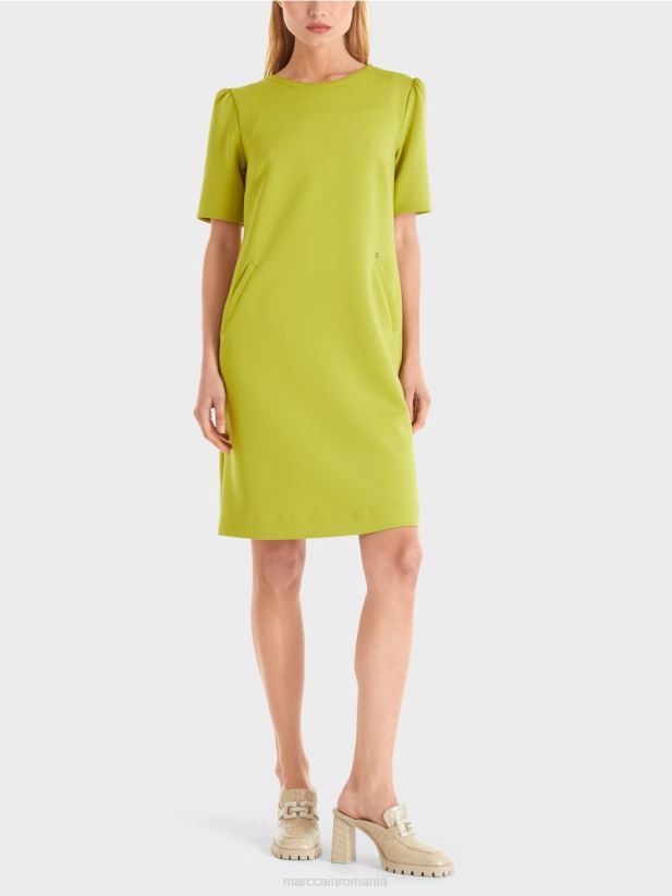 rochie cu umăr accentuat Marc Cain verde măsliniu strălucitor îmbrăcăminte 4826HH40