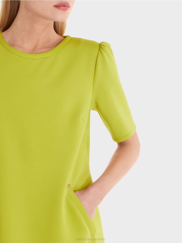 rochie cu umăr accentuat Marc Cain verde măsliniu strălucitor îmbrăcăminte 4826HH40