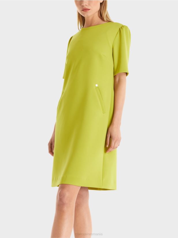 rochie cu umăr accentuat Marc Cain verde măsliniu strălucitor îmbrăcăminte 4826HH40