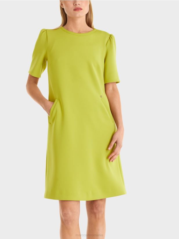 rochie cu umăr accentuat Marc Cain verde măsliniu strălucitor îmbrăcăminte 4826HH40