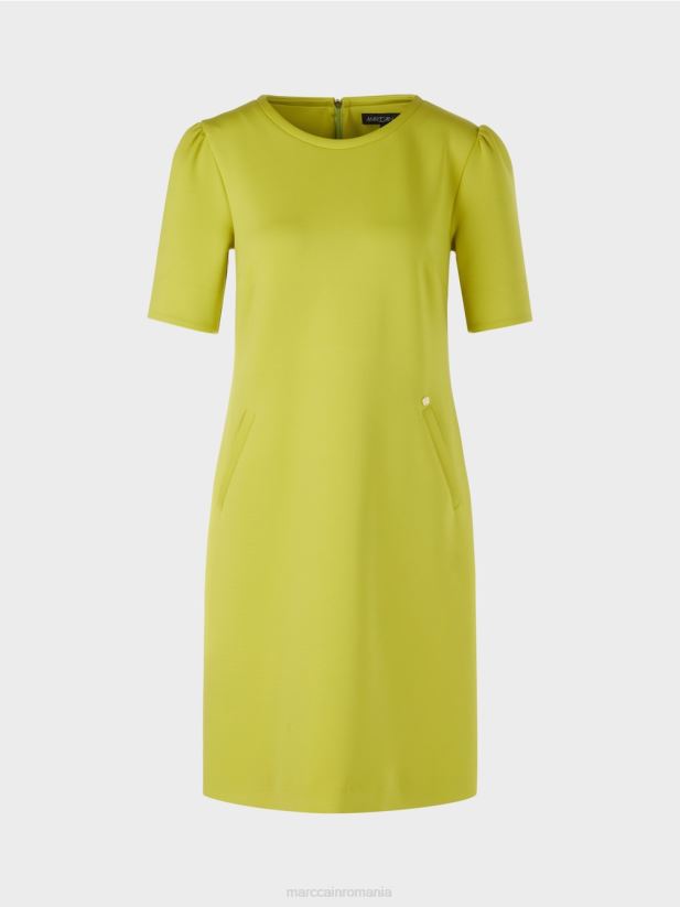 rochie cu umăr accentuat Marc Cain verde măsliniu strălucitor îmbrăcăminte 4826HH40