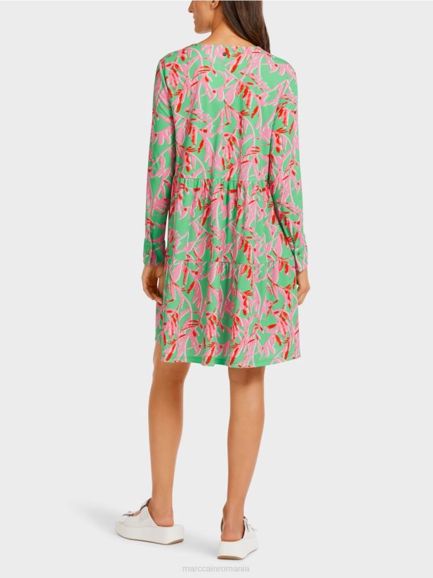 rochie cu volan cu detalii plisate Marc Cain jad strălucitor îmbrăcăminte 4826HH107