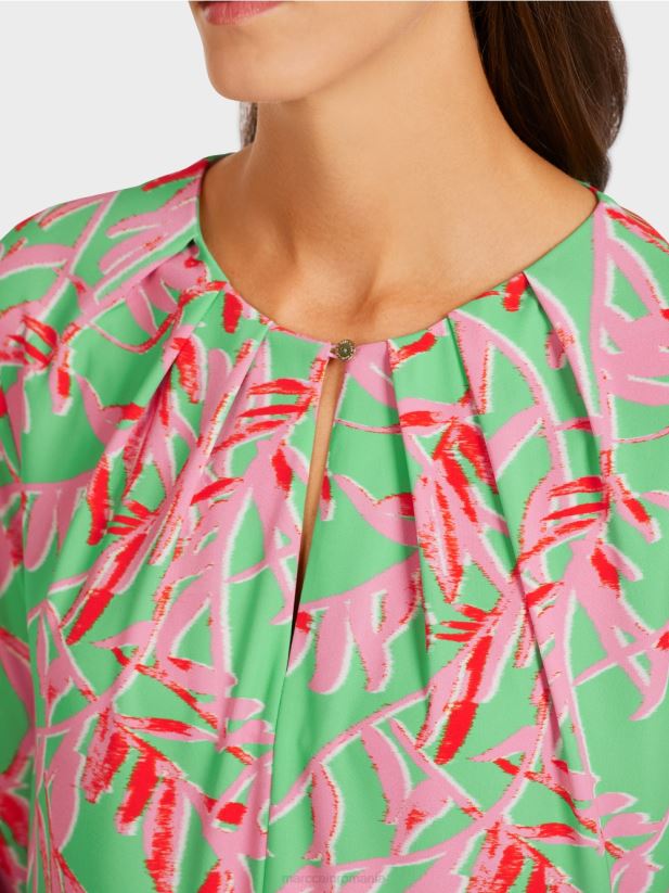 rochie cu volan cu detalii plisate Marc Cain jad strălucitor îmbrăcăminte 4826HH107