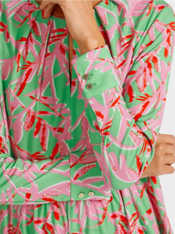 rochie cu volan cu detalii plisate Marc Cain jad strălucitor îmbrăcăminte 4826HH107