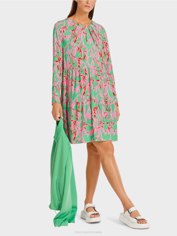 rochie cu volan cu detalii plisate Marc Cain jad strălucitor îmbrăcăminte 4826HH107