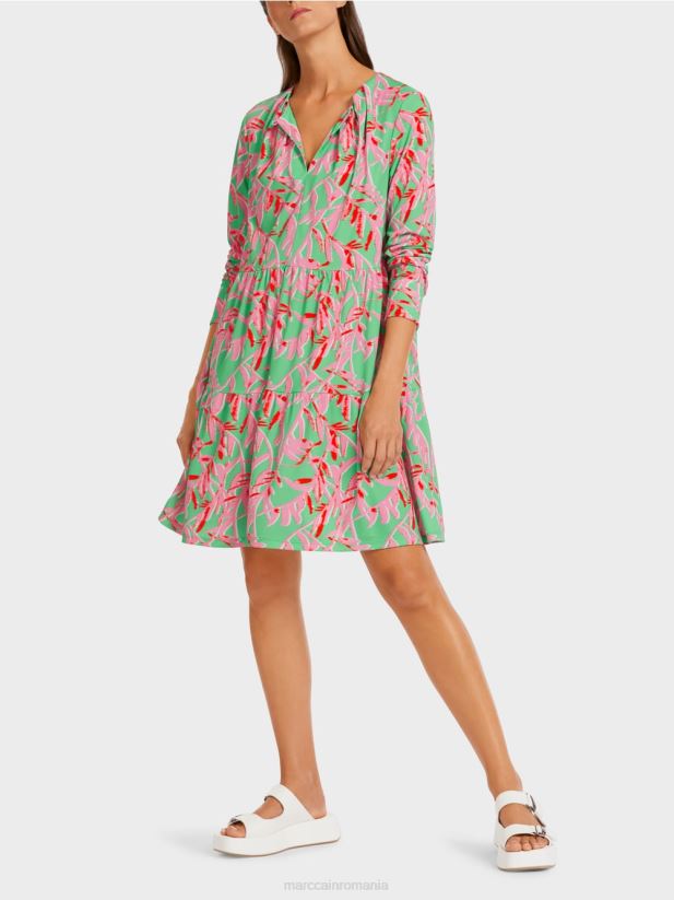 rochie cu volan cu detalii plisate Marc Cain jad strălucitor îmbrăcăminte 4826HH107