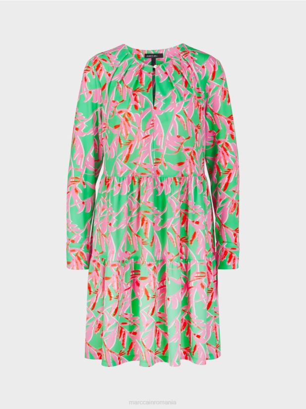 rochie cu volan cu detalii plisate Marc Cain jad strălucitor îmbrăcăminte 4826HH107