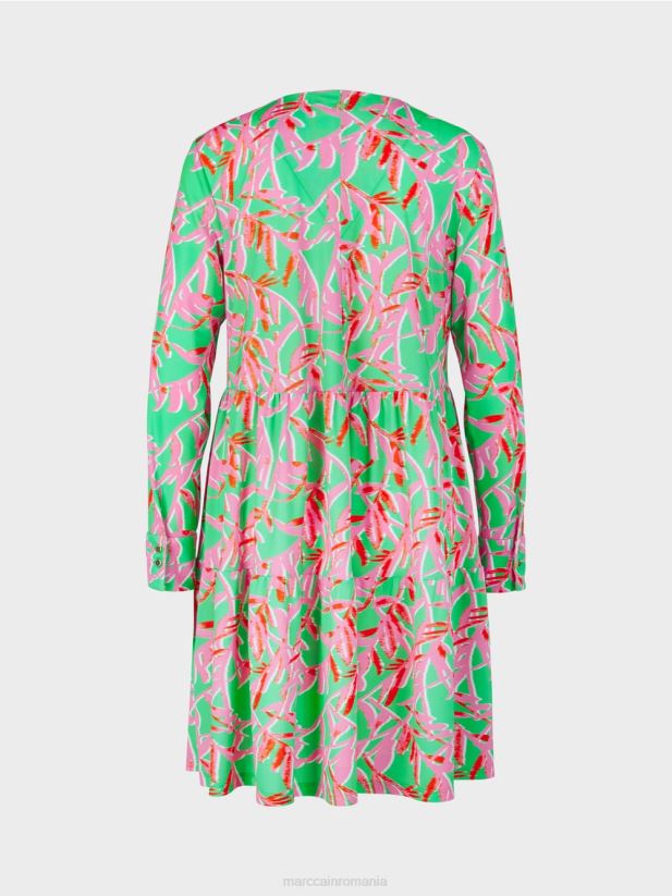 rochie cu volan cu detalii plisate Marc Cain jad strălucitor îmbrăcăminte 4826HH107