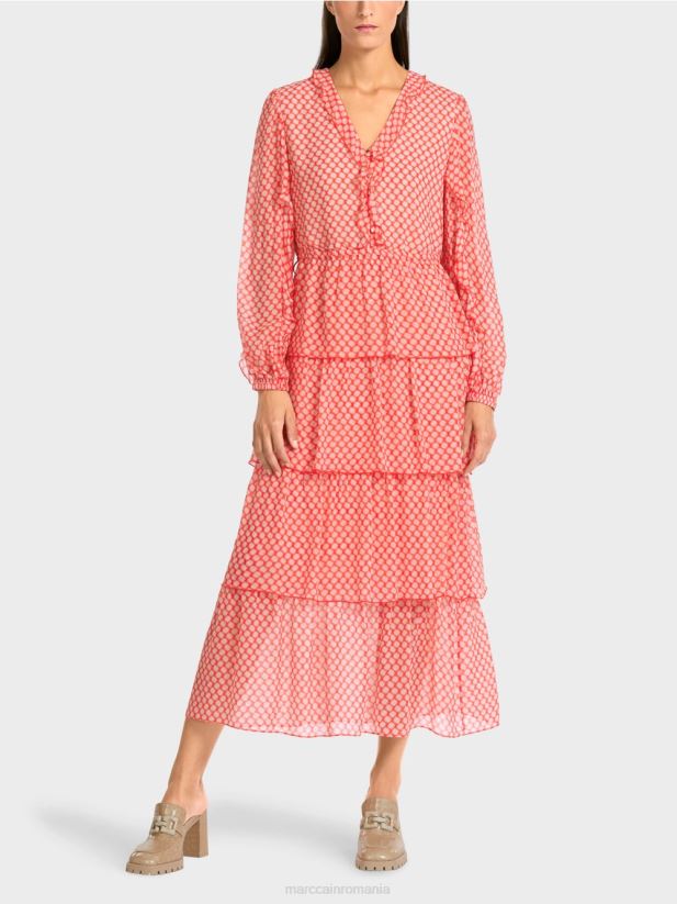 rochie cu volan cu model de buline Marc Cain mandarină îmbrăcăminte 4826HH110