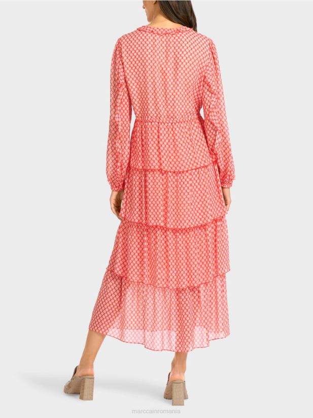 rochie cu volan cu model de buline Marc Cain mandarină îmbrăcăminte 4826HH110