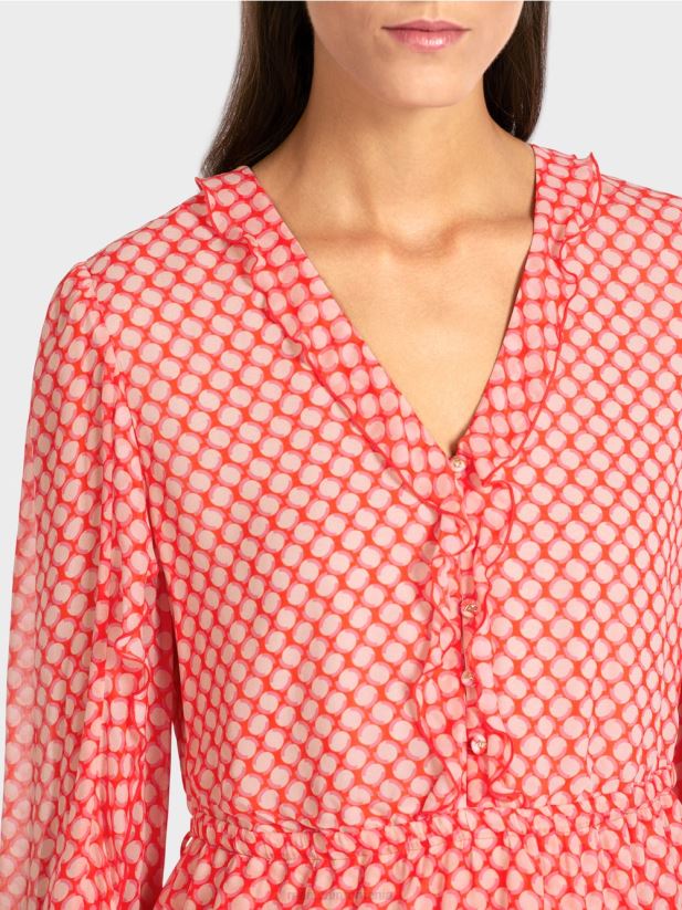 rochie cu volan cu model de buline Marc Cain mandarină îmbrăcăminte 4826HH110