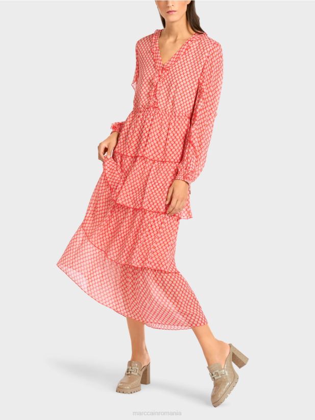 rochie cu volan cu model de buline Marc Cain mandarină îmbrăcăminte 4826HH110