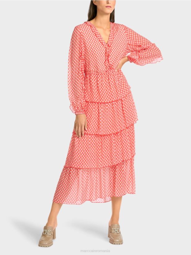 rochie cu volan cu model de buline Marc Cain mandarină îmbrăcăminte 4826HH110