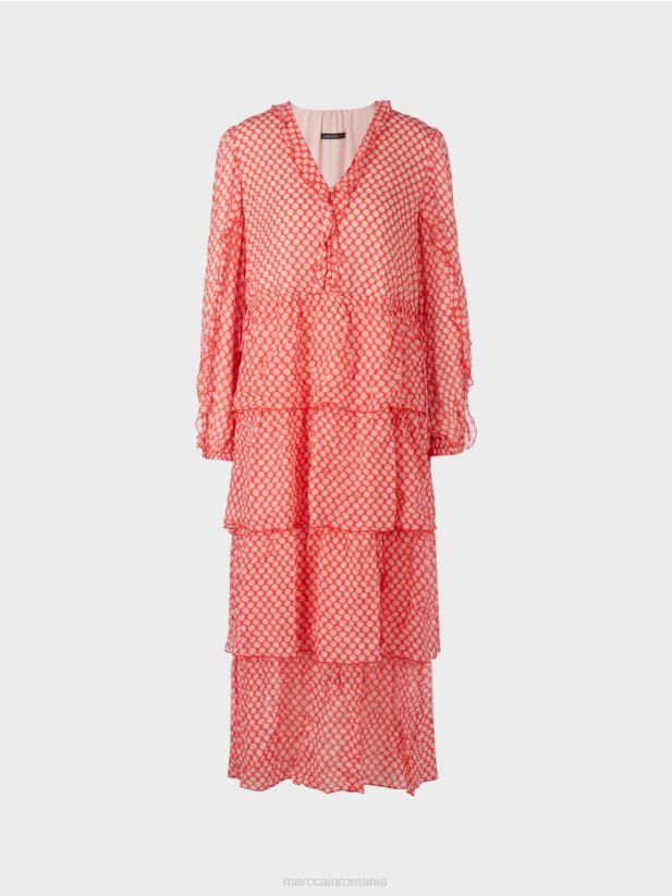 rochie cu volan cu model de buline Marc Cain mandarină îmbrăcăminte 4826HH110