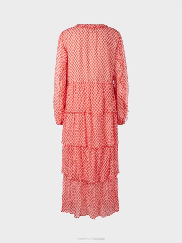 rochie cu volan cu model de buline Marc Cain mandarină îmbrăcăminte 4826HH110