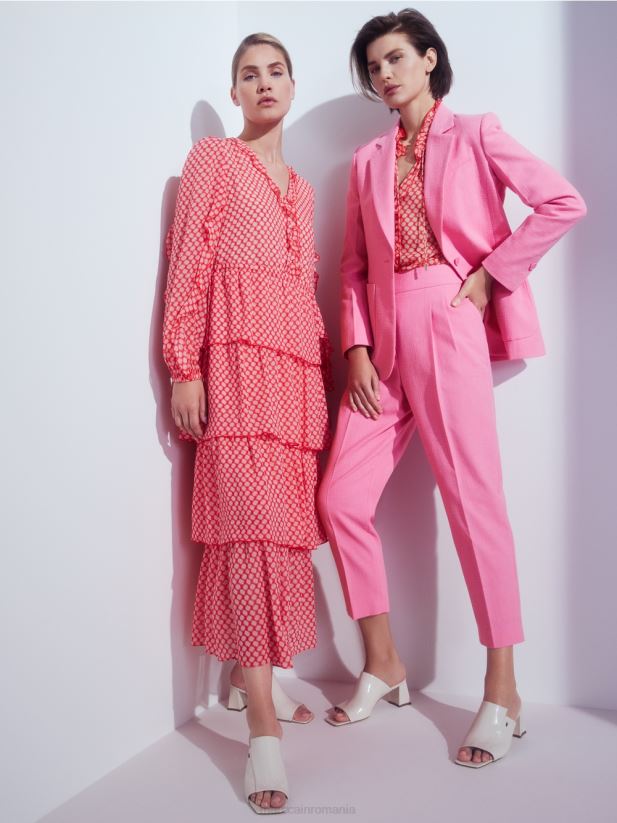 rochie cu volan cu model de buline Marc Cain mandarină îmbrăcăminte 4826HH110