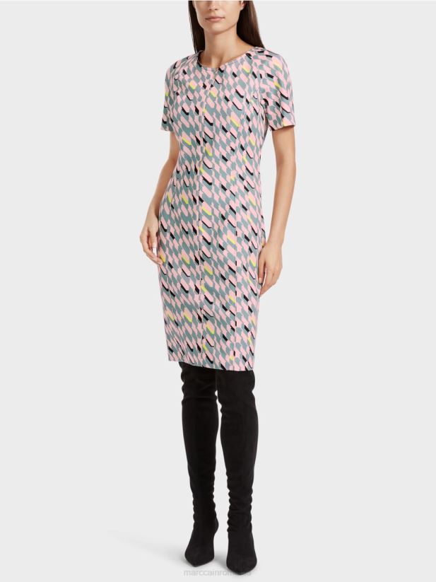 rochie de design grafic Marc Cain albastru închis la cer îmbrăcăminte 4826HH31