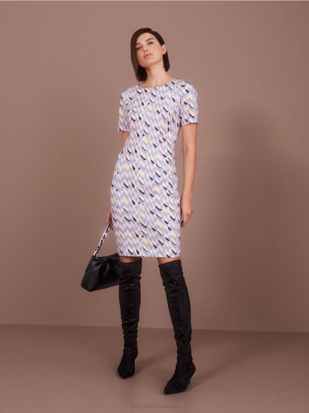 rochie de design grafic Marc Cain albastru închis la cer îmbrăcăminte 4826HH31