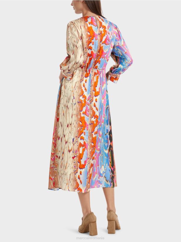 rochie de mătase colorată Marc Cain cer întunecat de vară îmbrăcăminte 4826HH24