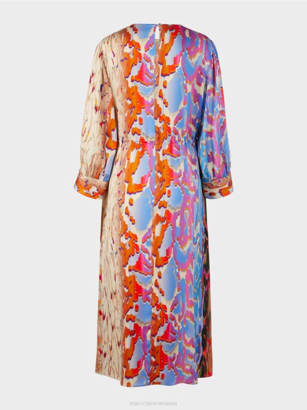 rochie de mătase colorată Marc Cain cer întunecat de vară îmbrăcăminte 4826HH24