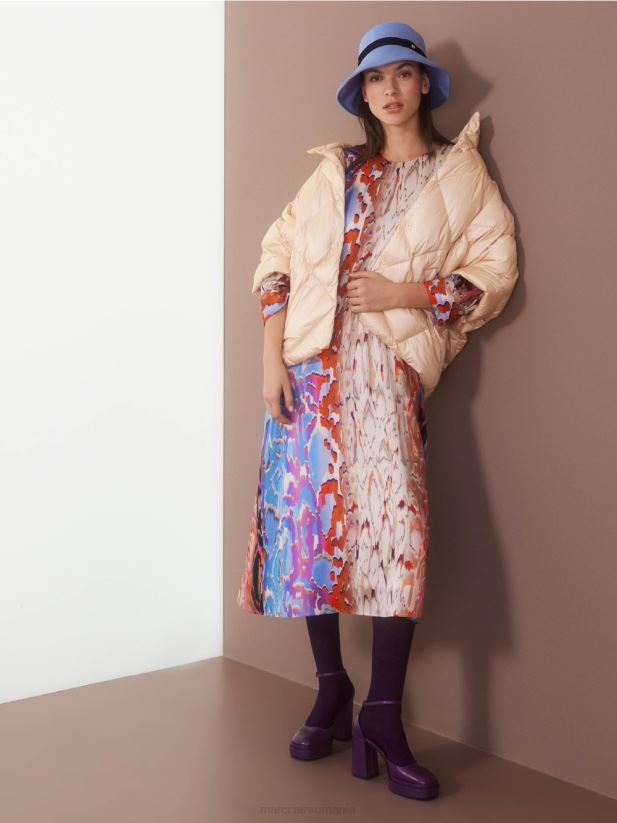 rochie de mătase colorată Marc Cain cer întunecat de vară îmbrăcăminte 4826HH24