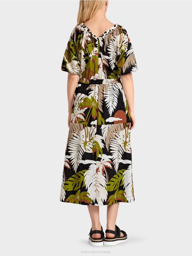 rochie din bumbac cu motiv de frunze Marc Cain verde oliv intens îmbrăcăminte 4826HH85