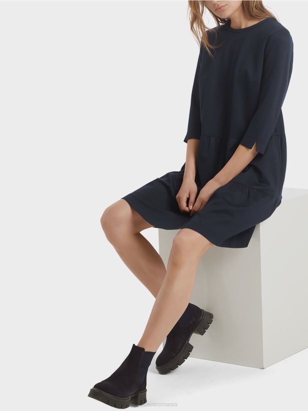 rochie din jerse cu volanuri etajate Marc Cain albastru miezul nopții îmbrăcăminte 4826HH146