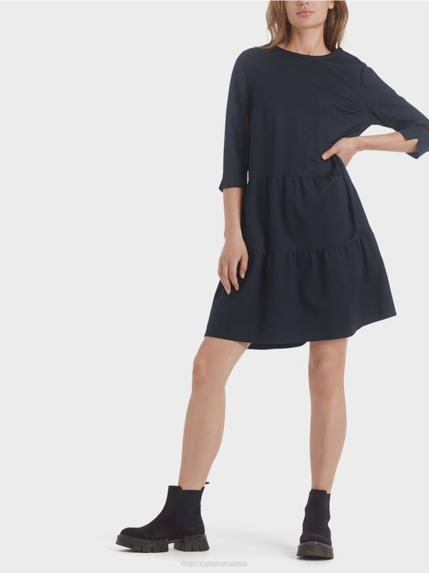 rochie din jerse cu volanuri etajate Marc Cain albastru miezul nopții îmbrăcăminte 4826HH146