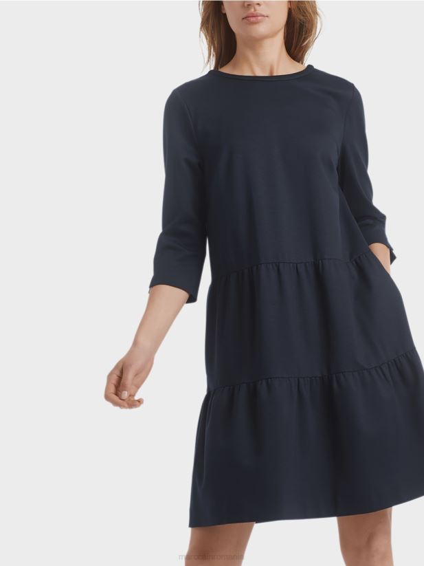 rochie din jerse cu volanuri etajate Marc Cain albastru miezul nopții îmbrăcăminte 4826HH146
