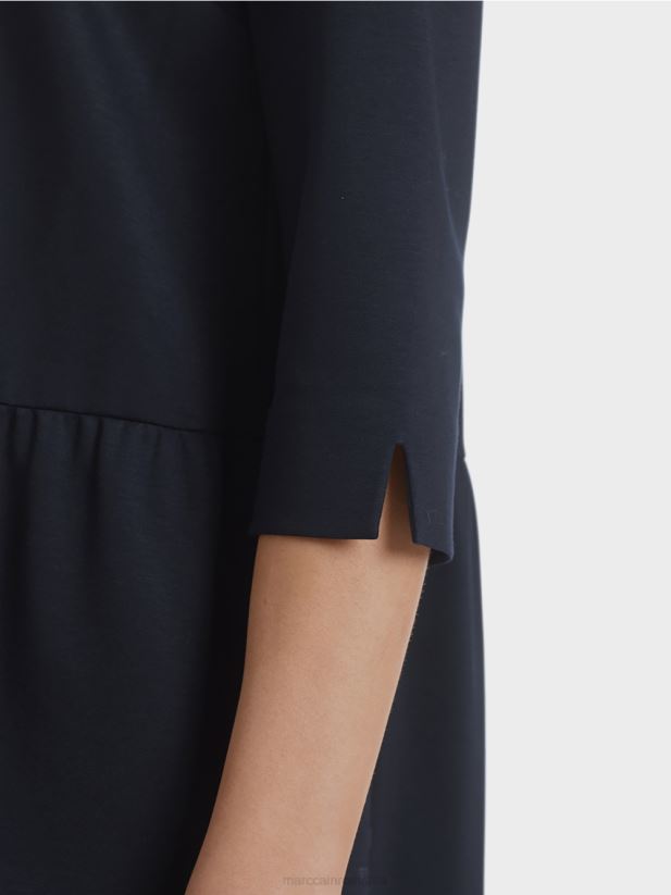 rochie din jerse cu volanuri etajate Marc Cain albastru miezul nopții îmbrăcăminte 4826HH146