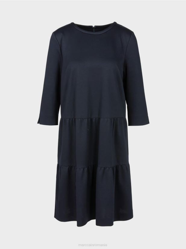 rochie din jerse cu volanuri etajate Marc Cain albastru miezul nopții îmbrăcăminte 4826HH146