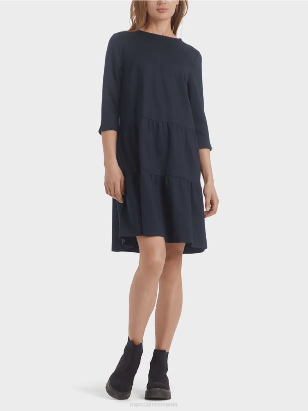rochie din jerse cu volanuri etajate Marc Cain albastru miezul nopții îmbrăcăminte 4826HH146