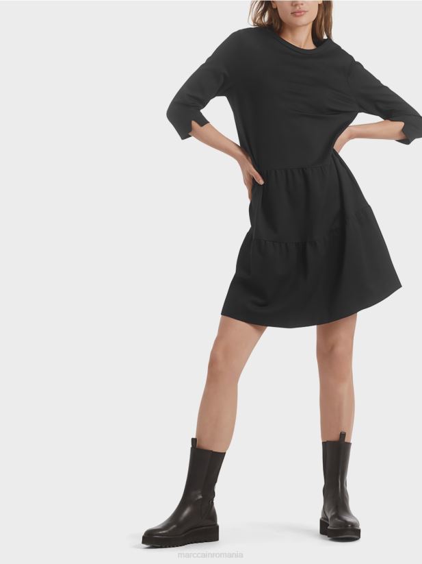 rochie din jerse cu volanuri etajate Marc Cain negru îmbrăcăminte 4826HH145