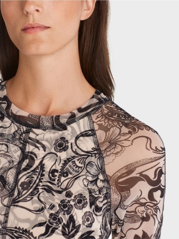 rochie din tul elastic care îmbrățișează corpul Marc Cain floare de migdal îmbrăcăminte 4826HH1