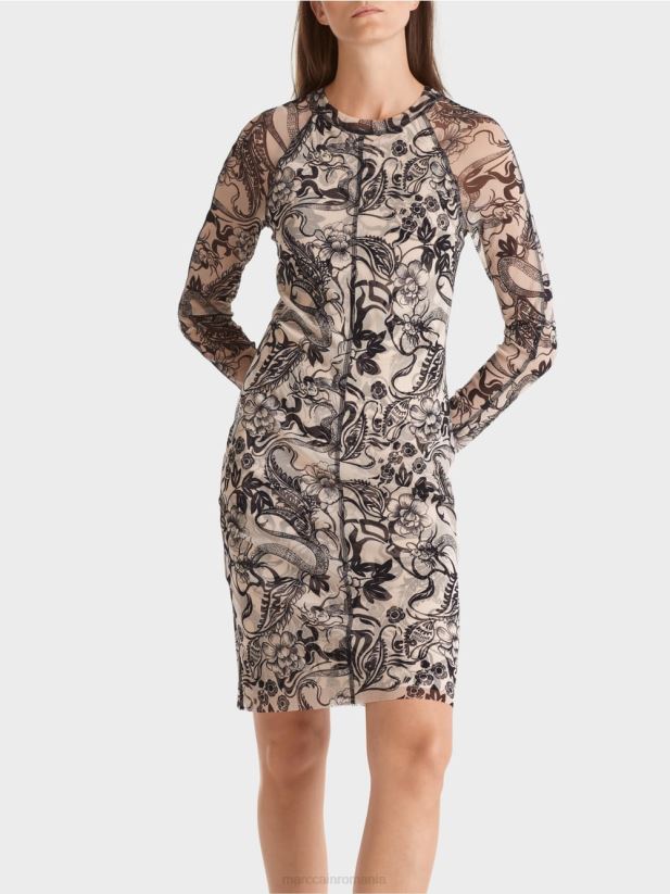 rochie din tul elastic care îmbrățișează corpul Marc Cain floare de migdal îmbrăcăminte 4826HH1