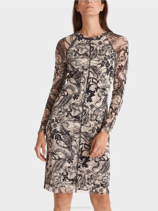 rochie din tul elastic care îmbrățișează corpul Marc Cain floare de migdal îmbrăcăminte 4826HH1