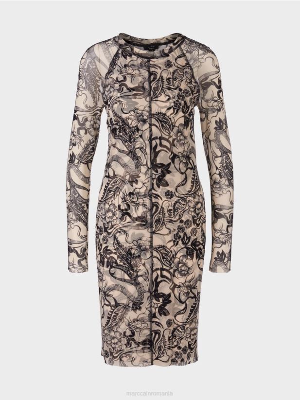 rochie din tul elastic care îmbrățișează corpul Marc Cain floare de migdal îmbrăcăminte 4826HH1