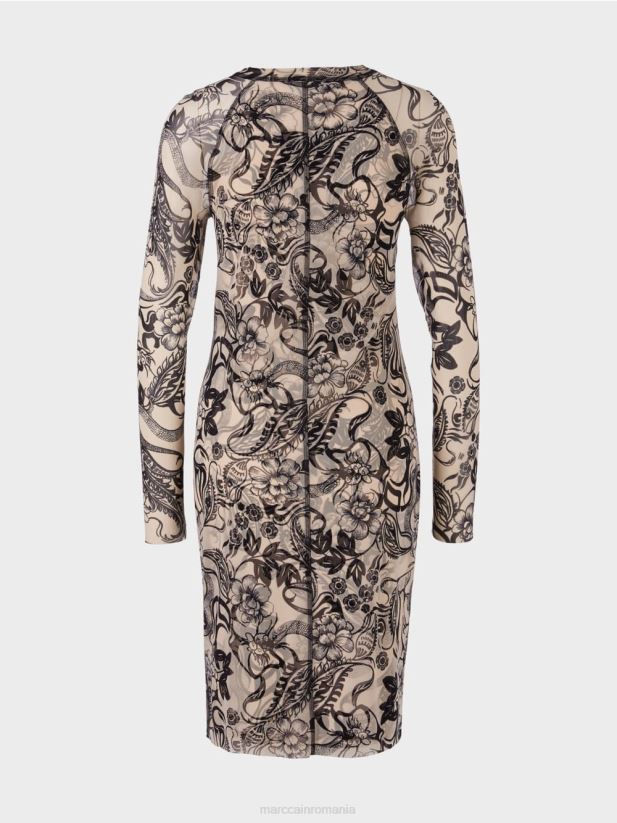 rochie din tul elastic care îmbrățișează corpul Marc Cain floare de migdal îmbrăcăminte 4826HH1