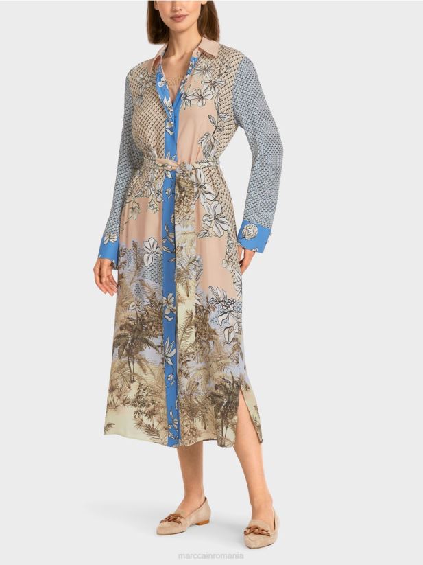 rochie eleganta camasa cu mix de modele Marc Cain bronz strălucitor îmbrăcăminte 4826HH101